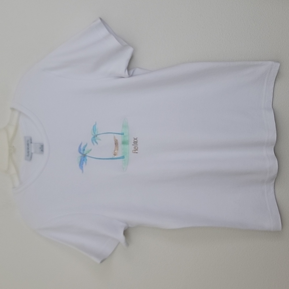 NWT Cruise Wear & Co White Cotton Short Sleeve T-Shirt Embroidered Palm Trees M